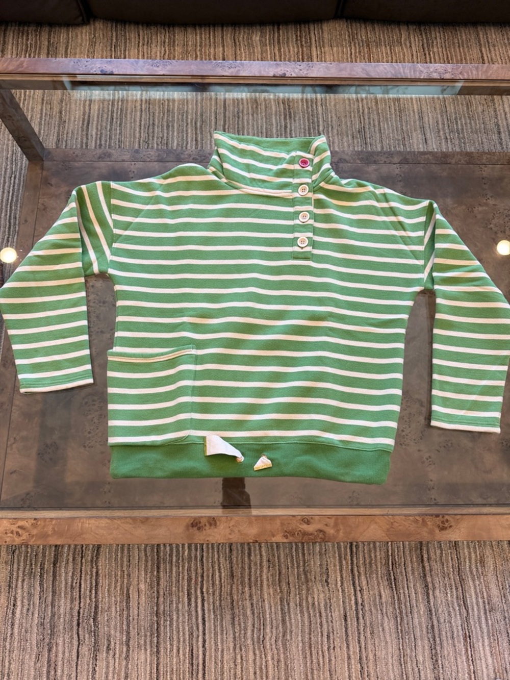 Joules Green and White Striped Pullover Sweatshirt